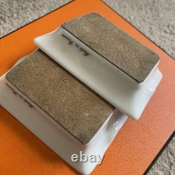 Hermès Vintage Collectors Glazed Porcelain Ceramic Ash Tray Two Piece Set Orange