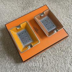 Hermès Vintage Collectors Glazed Porcelain Ceramic Ash Tray Two Piece Set Orange