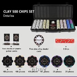 High-end 13.5g Clay Poker Chips Set (500pcs), Texas Holdem, Leather Interior Case