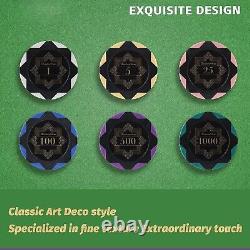High-end 13.5g Clay Poker Chips Set (500pcs), Texas Holdem, Leather Interior Case
