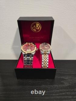 His and Hers Luxury Watch Matching Set Two-Tone Gold Silver Red Dial Gift Boxed His and Hers Luxury Watch Matching Set Two-Tone Gold Silver Red Dial Gift Boxed