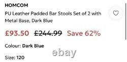 Homcom Set Of Two Bar Stools In Blue BNIB Collection Only