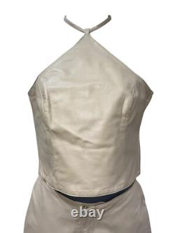 Hugo Buscati Collection Womens Cream Leather Halter Top & High-Waisted Pants Set