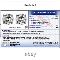 IGI Certified 1/3ct Real Diamond Earrings Studs set in 14K White Gold