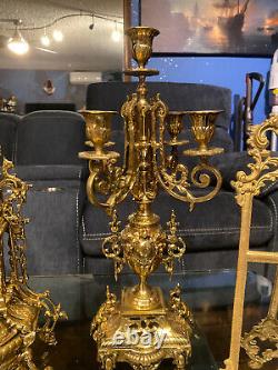 Italian Clock with TWO Candelabras 3 Piece Garniture Set