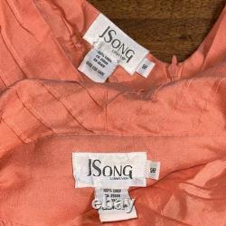 J Song Embroidered Linen 2pc Pleated MIDI Dress & Jacket Set Sz 16 Orange