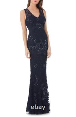 JS COLLECTIONS Navy Blue Beaded Soutache 2pc SET Lace Gown + Jacket Bolero 16 XL