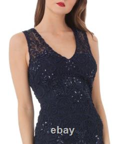 JS COLLECTIONS Navy Blue Beaded Soutache 2pc SET Lace Gown + Jacket Bolero 16 XL