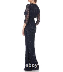 JS COLLECTIONS Navy Blue Beaded Soutache 2pc SET Lace Gown + Jacket Bolero 16 XL