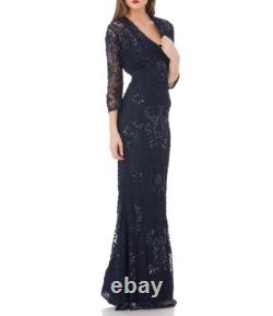 JS COLLECTIONS Navy Blue Beaded Soutache 2pc SET Lace Gown + Jacket Bolero 16 XL