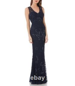 JS COLLECTIONS Navy Blue Beaded Soutache 2pc SET Lace Gown + Jacket Bolero 16 XL