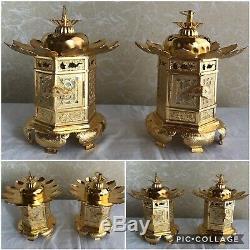 Japanese Antique Lantern Buddhist Hanging Lantern Tsuridoro Brass Two set