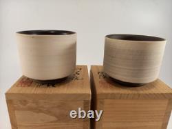 Japanese Ceramic Sake Cups Set of Two Original Wooden Boxes Ex Con