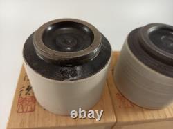 Japanese Ceramic Sake Cups Set of Two Original Wooden Boxes Ex Con