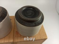 Japanese Ceramic Sake Cups Set of Two Original Wooden Boxes Ex Con