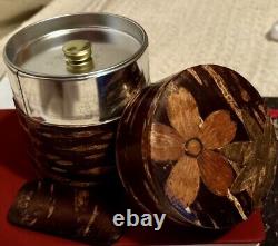 Japanese Tea Caddy Wooden Cherry Bark Kabazaiku Canister Set Of Two