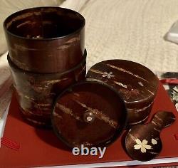 Japanese Tea Caddy Wooden Cherry Bark Kabazaiku Canister Set Of Two