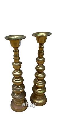 Japanese candlesticks pair brass metal shokudai set of two antique vintage