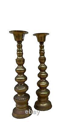 Japanese candlesticks pair brass metal shokudai set of two antique vintage