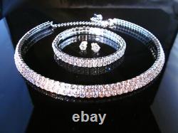 Jewelry Set Swarovski Elements Two Tiers Choker Tennis Bracelet Stud Earrings