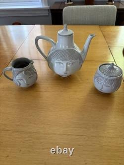Jonathan Adler Utopia Collection Two Face Boy Girl Teapot Creamer Sugar Bowl Set