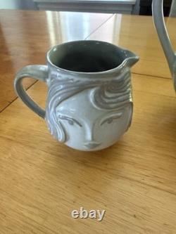 Jonathan Adler Utopia Collection Two Face Boy Girl Teapot Creamer Sugar Bowl Set