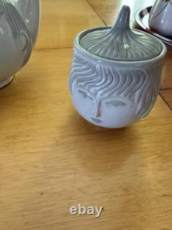 Jonathan Adler Utopia Collection Two Face Boy Girl Teapot Creamer Sugar Bowl Set