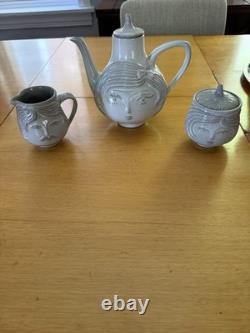 Jonathan Adler Utopia Collection Two Face Boy Girl Teapot Creamer Sugar Bowl Set
