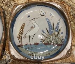 Ken Edwards Tonala Mexican Folk art Stoneware Pottery Bird Set of Two 9