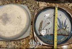 Ken Edwards Tonala Mexican Folk art Stoneware Pottery Bird Set of Two 9