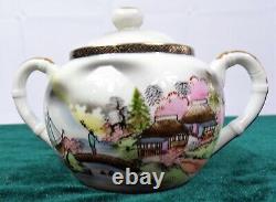 Kutani Hand Painted China Lithophane Tea Set For Two