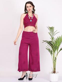 Ladies Stonewashed Crop Top and Wide Pant Set Two Piece Assorted