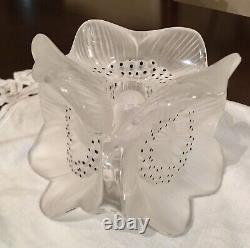 Lalique Crystal Set Of Two, Three Anemone Flower Candle Holders