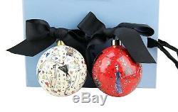 Lanvin Porcelain Set Of Two Ball Christmas Ornament In Original Blue Box New