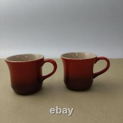 Le Creuset Tea Set Teapot & Two Mug Cup Set In Box Cherry Red