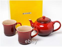 Le Creuset Tea Set Teapot & Two Mug Cup Set In Box Cherry Red New