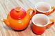 Le Creuset Tea Set Teapot Two Mug Cup Set In Box Orange Ombre New