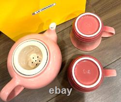 Le Creuset Teapot Set One Small Teapot + Two Mugs SS Rose Quartz withBox Old Stock