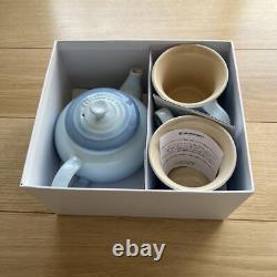 Le Creuset Teapot Set One Small Teapot and Two Mugs SS Coastal Blue with Box