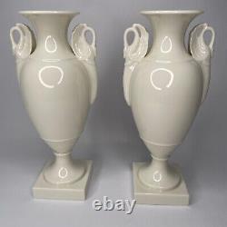 Lenox Ivory Bone China Swan Urn Vases Set of Two 11 In Green Mark