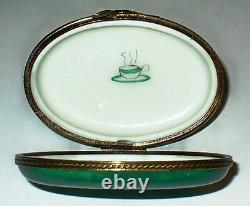 Limoges Box Chamart Teacups Tea For Two Set & Tray Croissants Peint Main