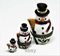 Limoges Box Christmas Nesting Snowman Set Two Boxes Three Pieces