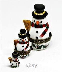 Limoges Box Christmas Nesting Snowman Set Two Boxes Three Pieces