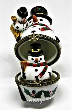 Limoges Box Christmas Nesting Snowman Set Two Boxes Three Pieces