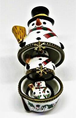 Limoges Box Christmas Nesting Snowman Set Two Boxes Three Pieces