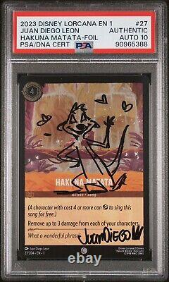 Lorcana Hakuna Matata Foil Signed Doodled By Juan Diego Set Of Two Psa 10 Auto