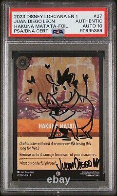 Lorcana Hakuna Matata Foil Signed Doodled By Juan Diego Set Of Two Psa 10 Auto