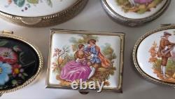 Lot of 13 Vintage Trinket Boxes Limoges Style, Cloisonne, Glass, Mother of Pea