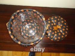 Lot of 3 Longaberger Pumpkin Basket Set with Lids & Two Tie Ons