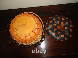 Lot of 3 Longaberger Pumpkin Basket Set with Lids & Two Tie Ons